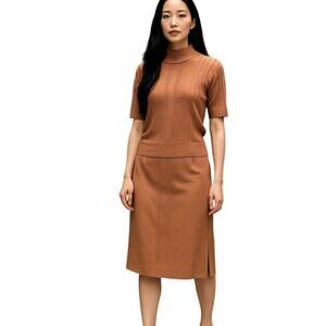 Vintage Silk Peach Ribbed Top Matching Skirt M Quiet Luxury Old Money Minimalist